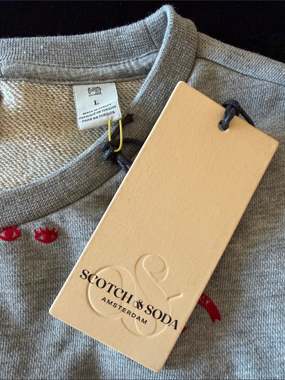 Scotch & Soda Maison Scotch Midnight Safari grey Sweatshirt, red print, szL, NWT - Picture 7 of 14